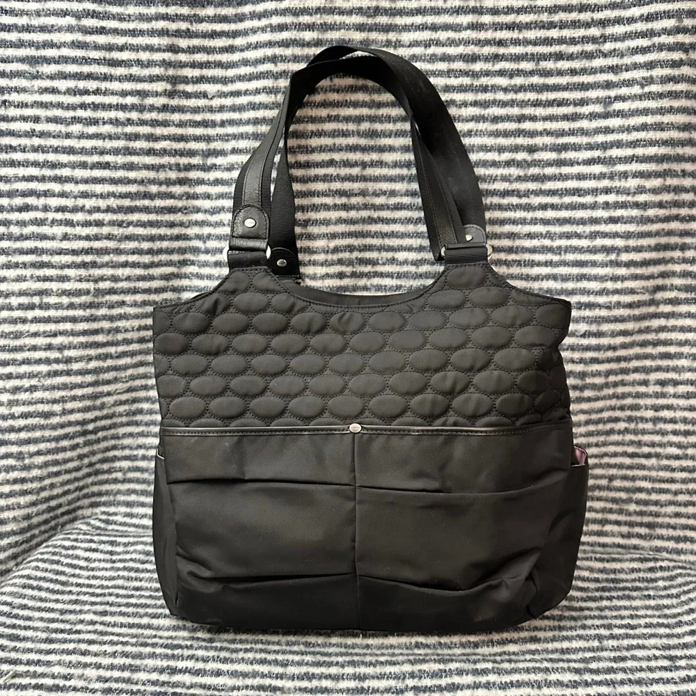 Mosey Life Quilted Black Large Diaper Tote Shoulder Bag Zip Multicompartment